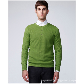 Algodão Semi Openness Pullover Jacquard Knitted Homens Camisola